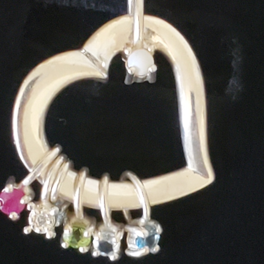 LENOX 925 Sterling Silver Birthstones Gems Charm Open Heart Pendant Necklace